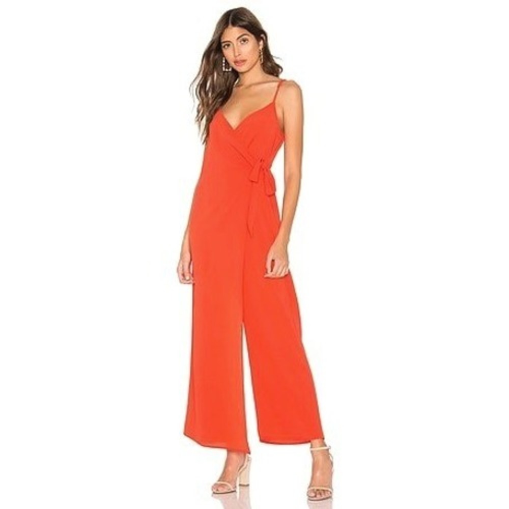 Show Me Your Mumu Daria Orange Bellini Wide Leg Front Wrap Jumpsuit Size M